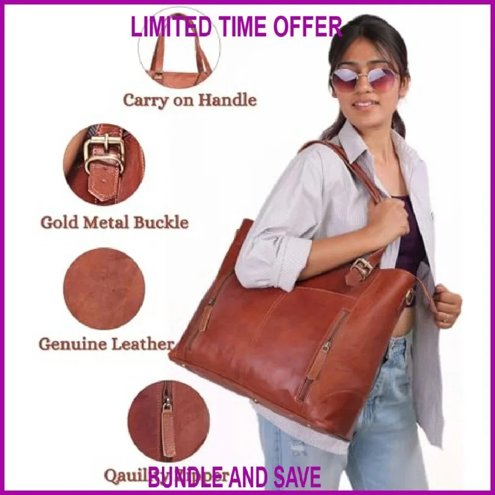 Genuine Leather Laptop Tote Bag for Women - 17